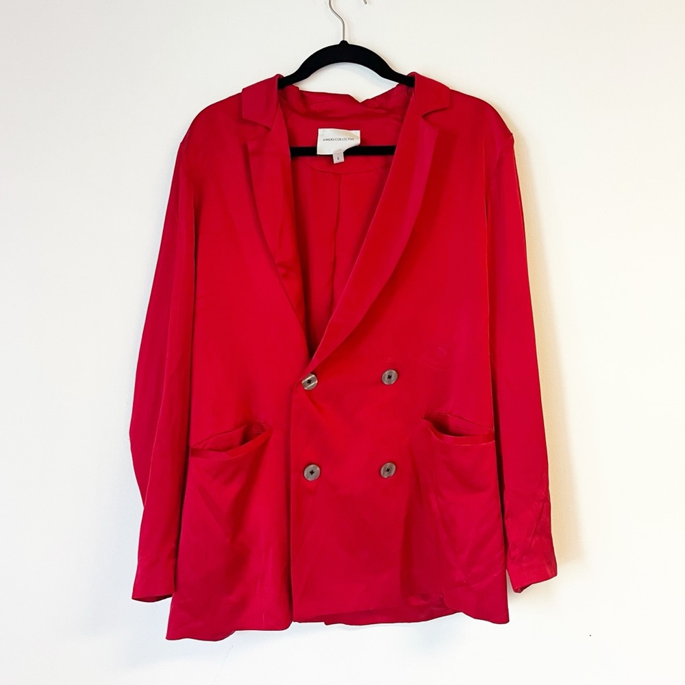 BARDO COLLECTIVE Red Silk Blazer Size Large